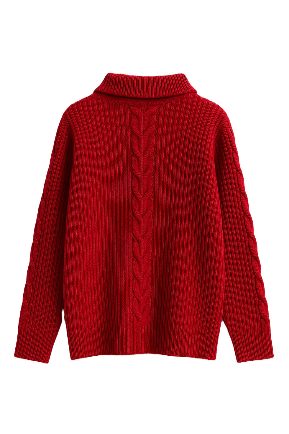 red ribbed half zip long sleeve sweater Back view flatlay