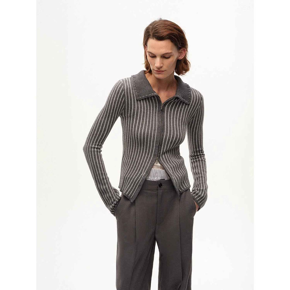 Thumbnail: Full-Zip Collar Knit Top