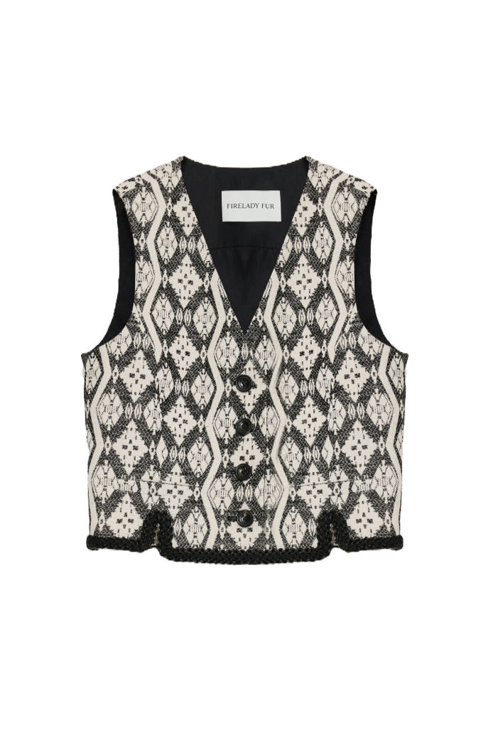 jacquard buttoned vest front view flatlay