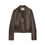 Thumbnail: Brown glossy leather collar short jacket front view flatlay