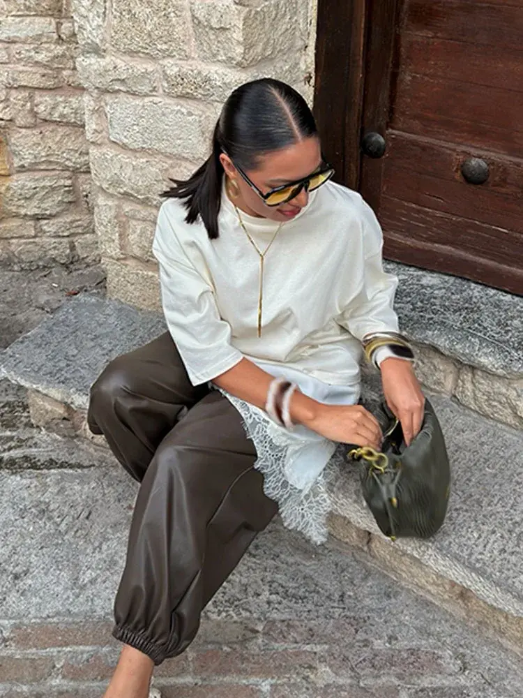 Thumbnail: Asymmetrical Lace Trim Tee