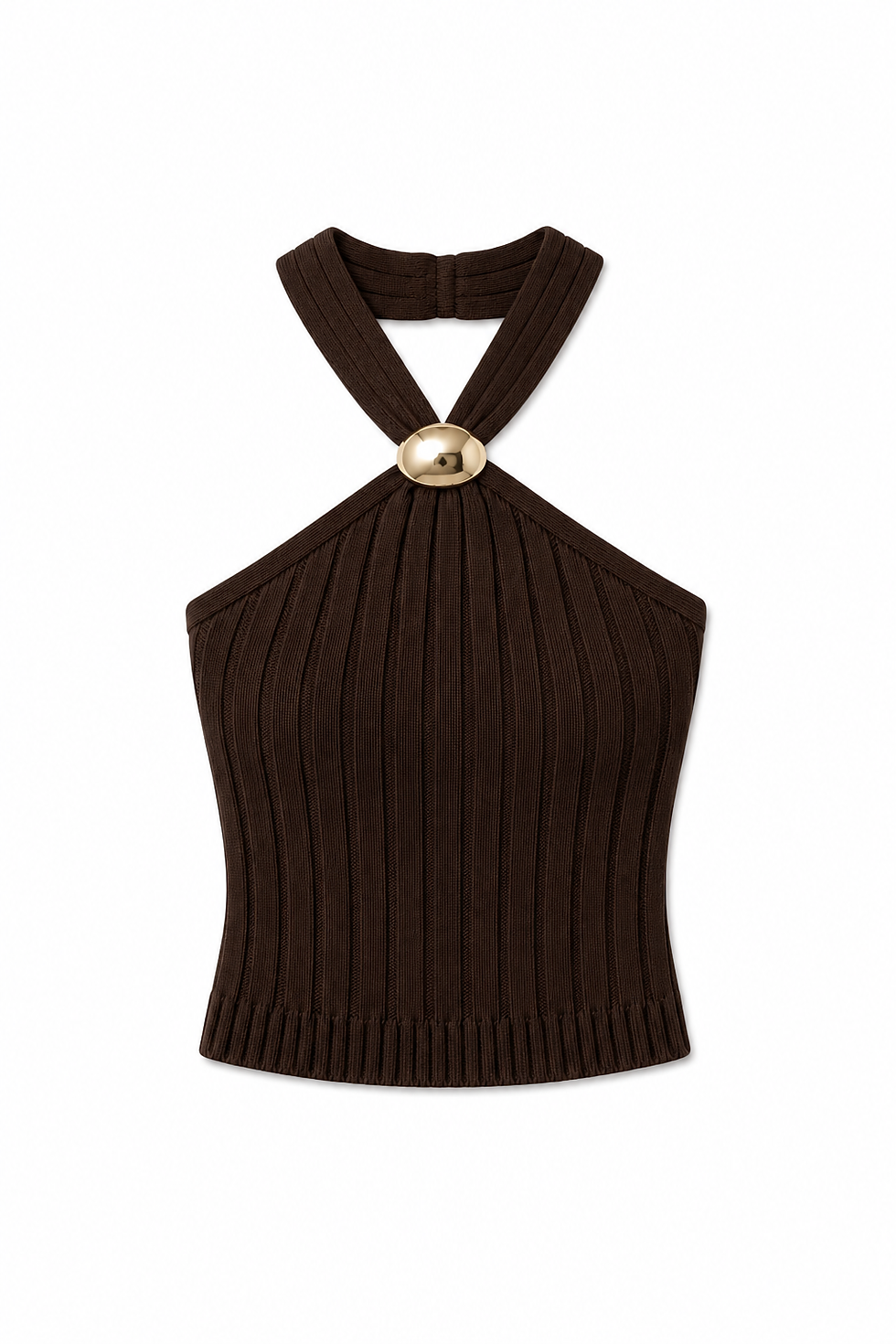 Thumbnail: Ribbed Gold Hardware Halter Knit Top