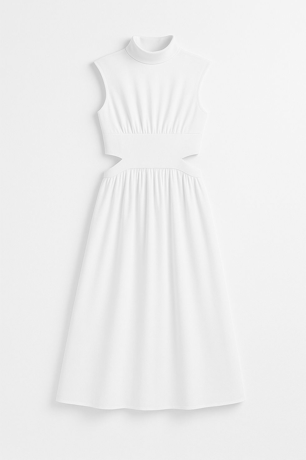 Stand Collar Cutout Midi Dress