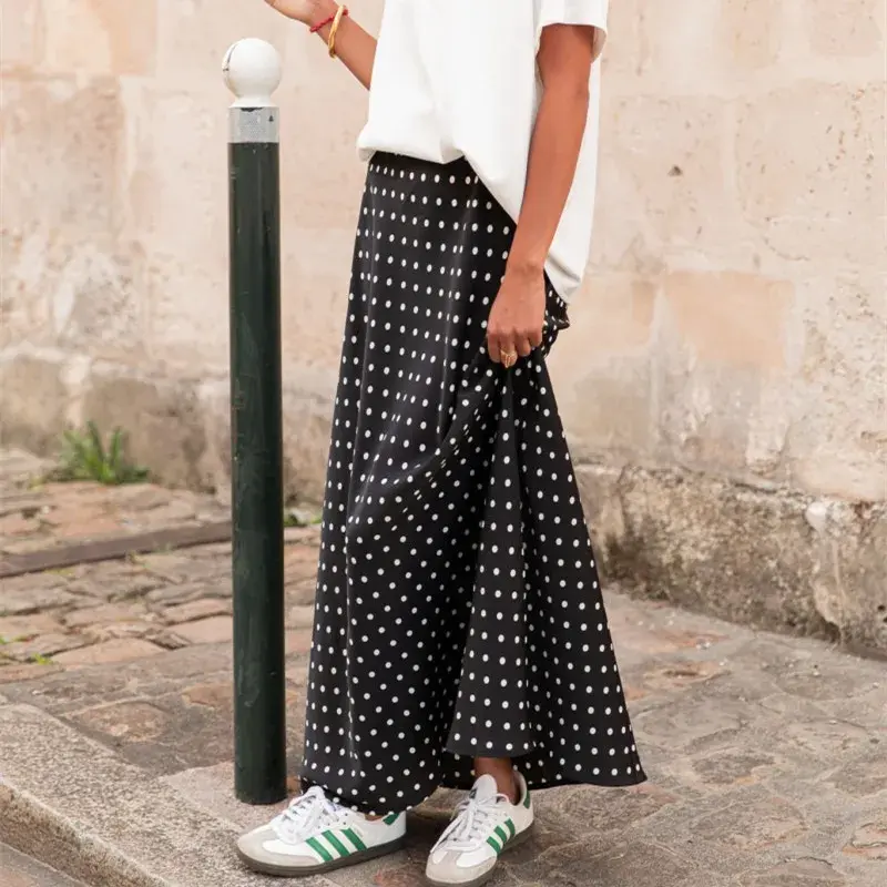 Thumbnail: Polka Dot Satin Maxi Skirt