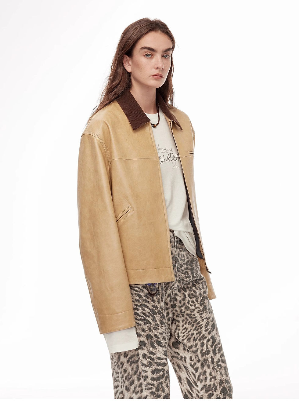 Thumbnail: leather barn jacket angled view