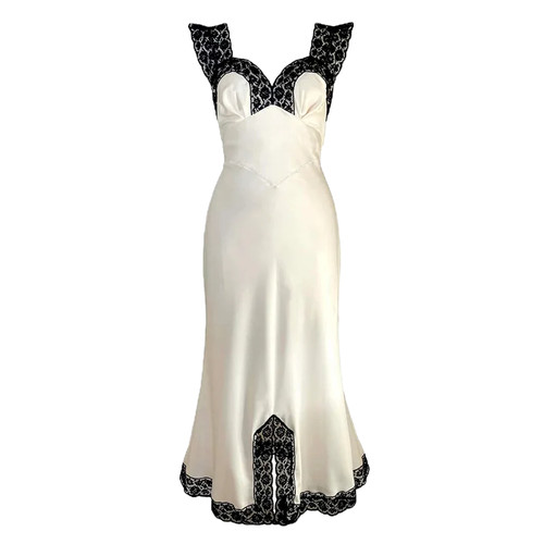 white slip dress black lace White Lace Slip Dress with Ruffle Hem White / S