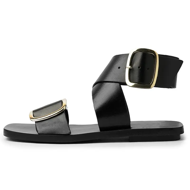 black cross strap sandals side view