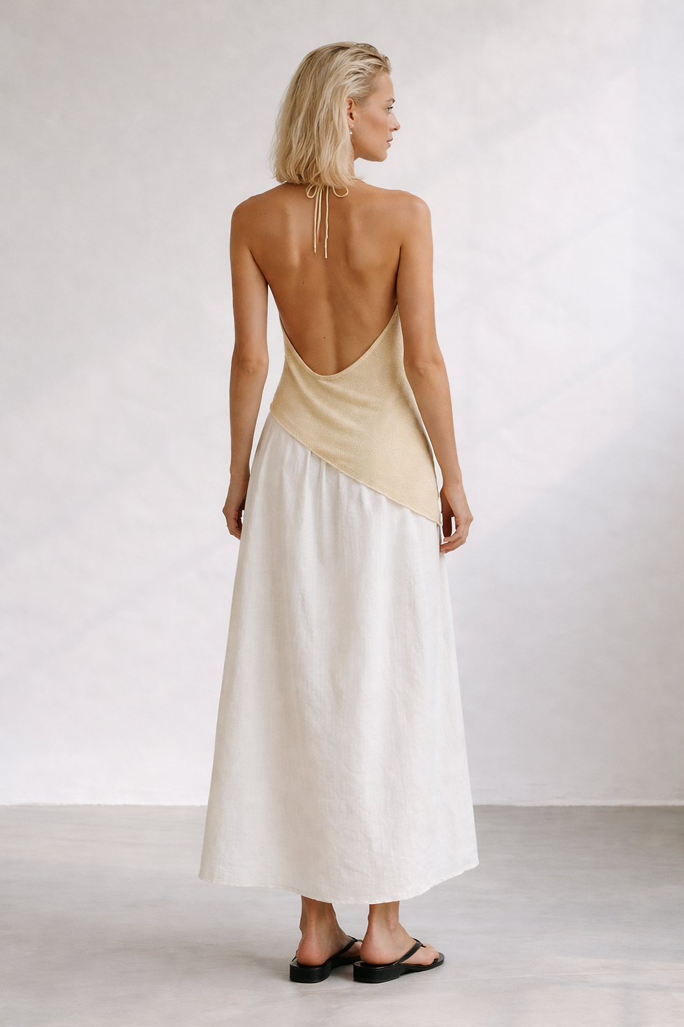 Thumbnail: Cowl Halter Two-tone Dress