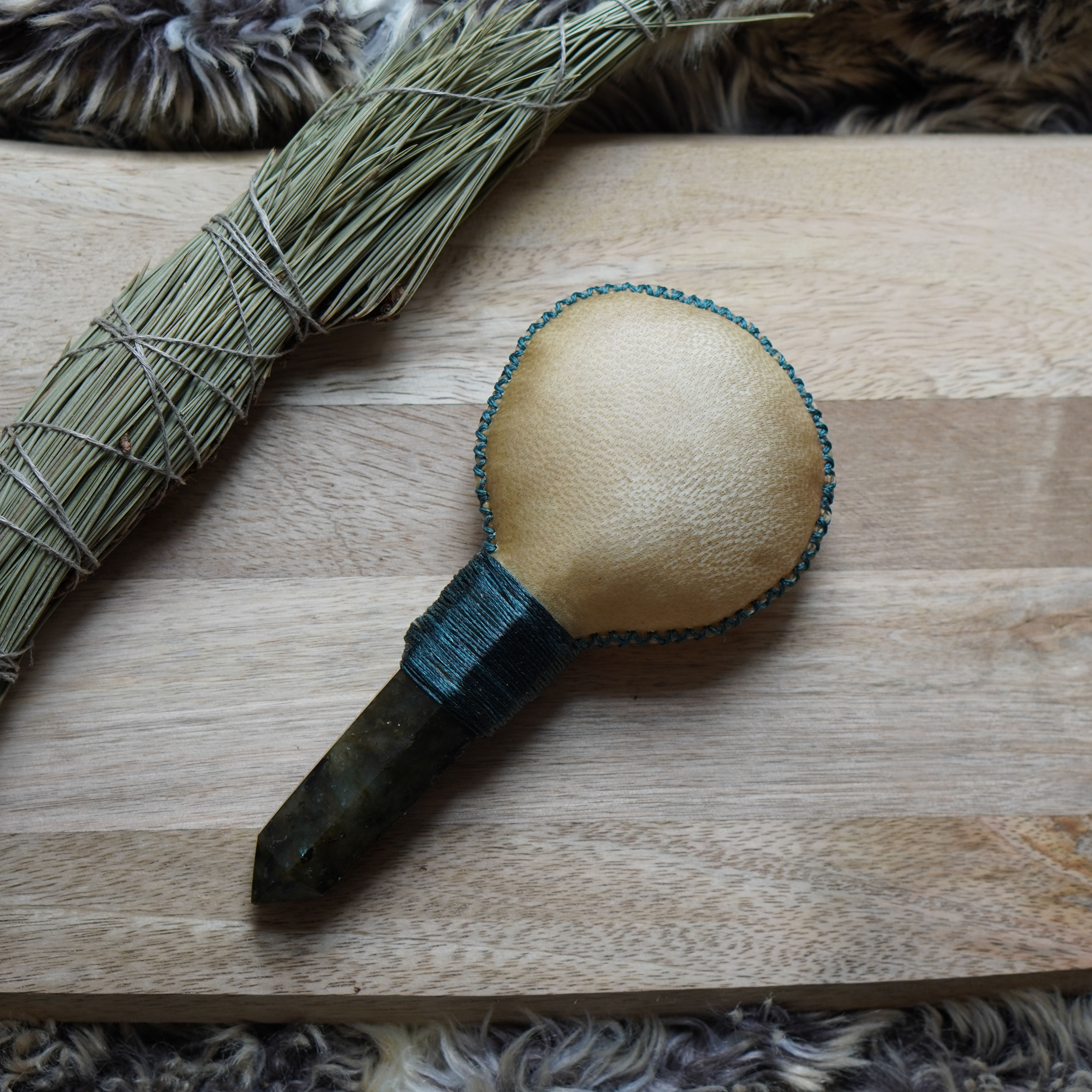 Lightseeker | Goat Hide, Labradorite & Quartz Shamanic Rattle