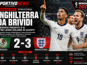 INGHILTERRA DA BRIVIDI: MESSICO PIEGATO 3-2, I TRE LEONI VOLANO AI QUARTI.