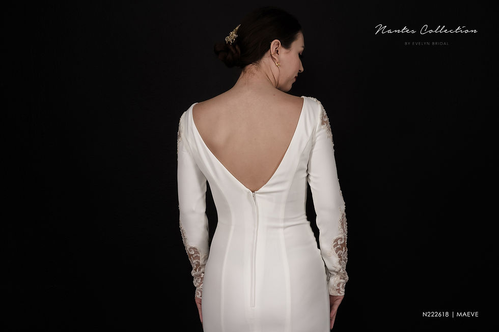 Thumbnail: A sheath style gown featuring long crepe sleeves with lace cutouts.

MAEVE | N222618
Gown Info
For all the hopeless romantic brides, this beautiful sheath style gown is for you! Long crepe sleeves with lace cutouts and a delicate low V-neckline add to the romantic aura of this dress. The court length train alludes class and fits seamlessly with the fairy-tale long sleeves.

Material
Crepe/Lace

Color & Size
Ivory (Shown)

 

Sizes available in 2-28  / 14W-32W