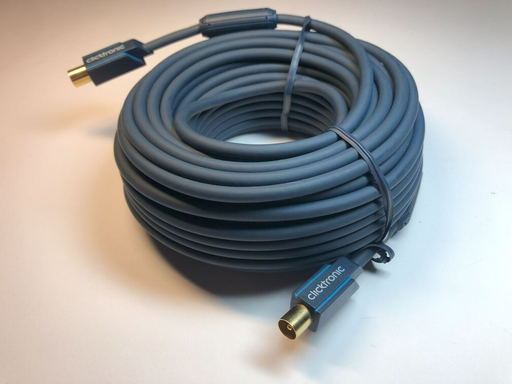 Clicktronic Coaxial Antenna Cable 20m gold plated 24 carat coaxial connectors