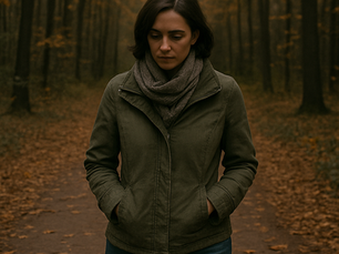 Traurige Frau beim Spaziergang