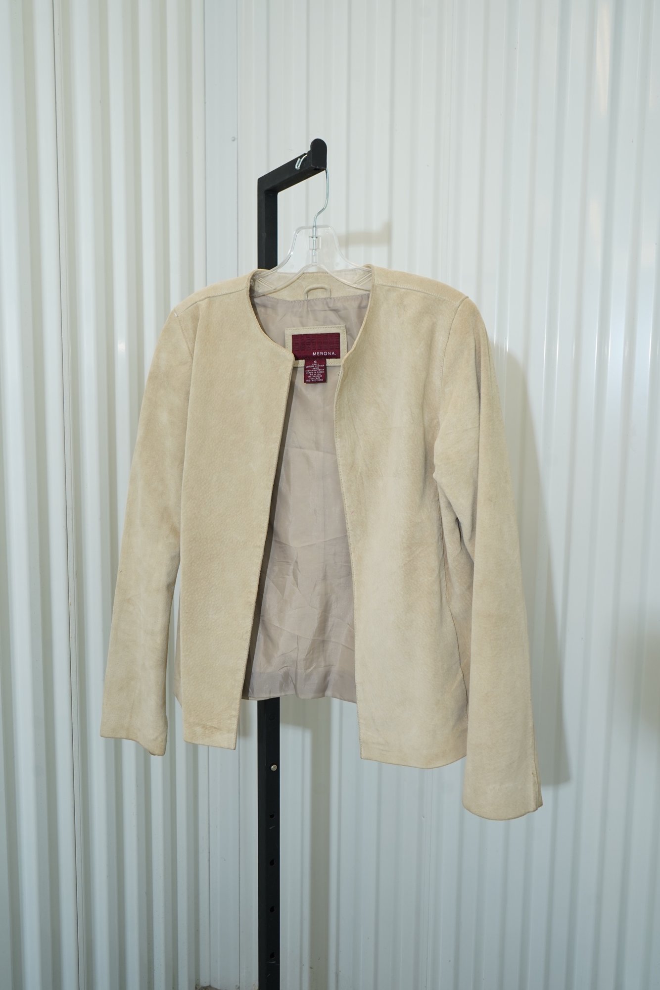 2000s-2010s Merona beige suede collarless open-front jacket, image 6