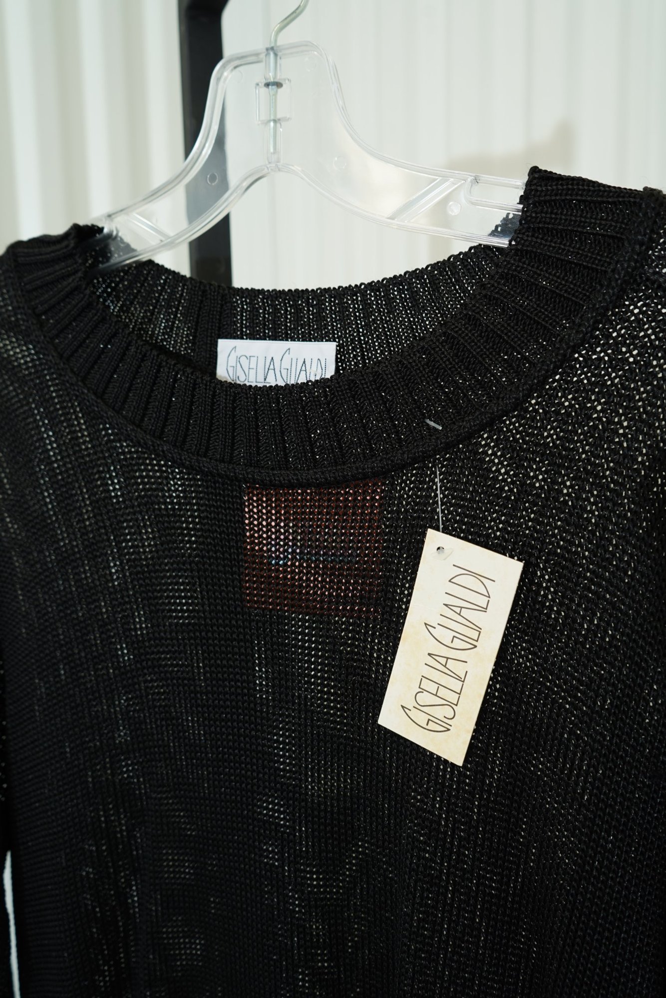 80s Gisella Glialdi Black Open-Weave Crew-Neck Sweater, image 3