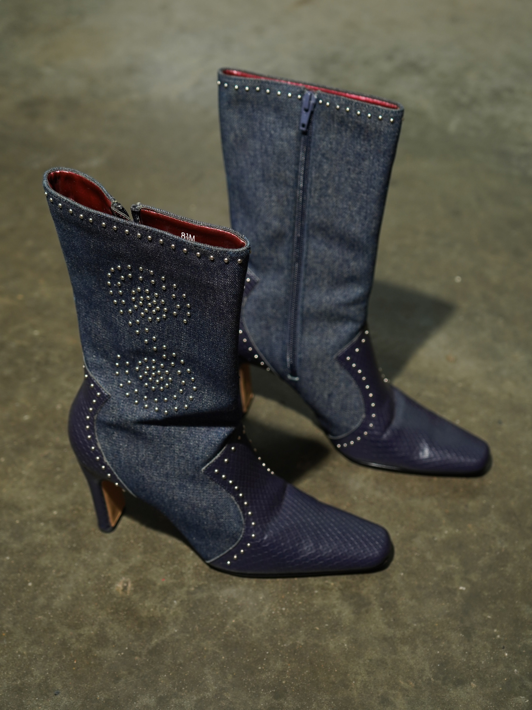 Denim & Dark Reptile Studded Heart Stiletto Boot — image 4