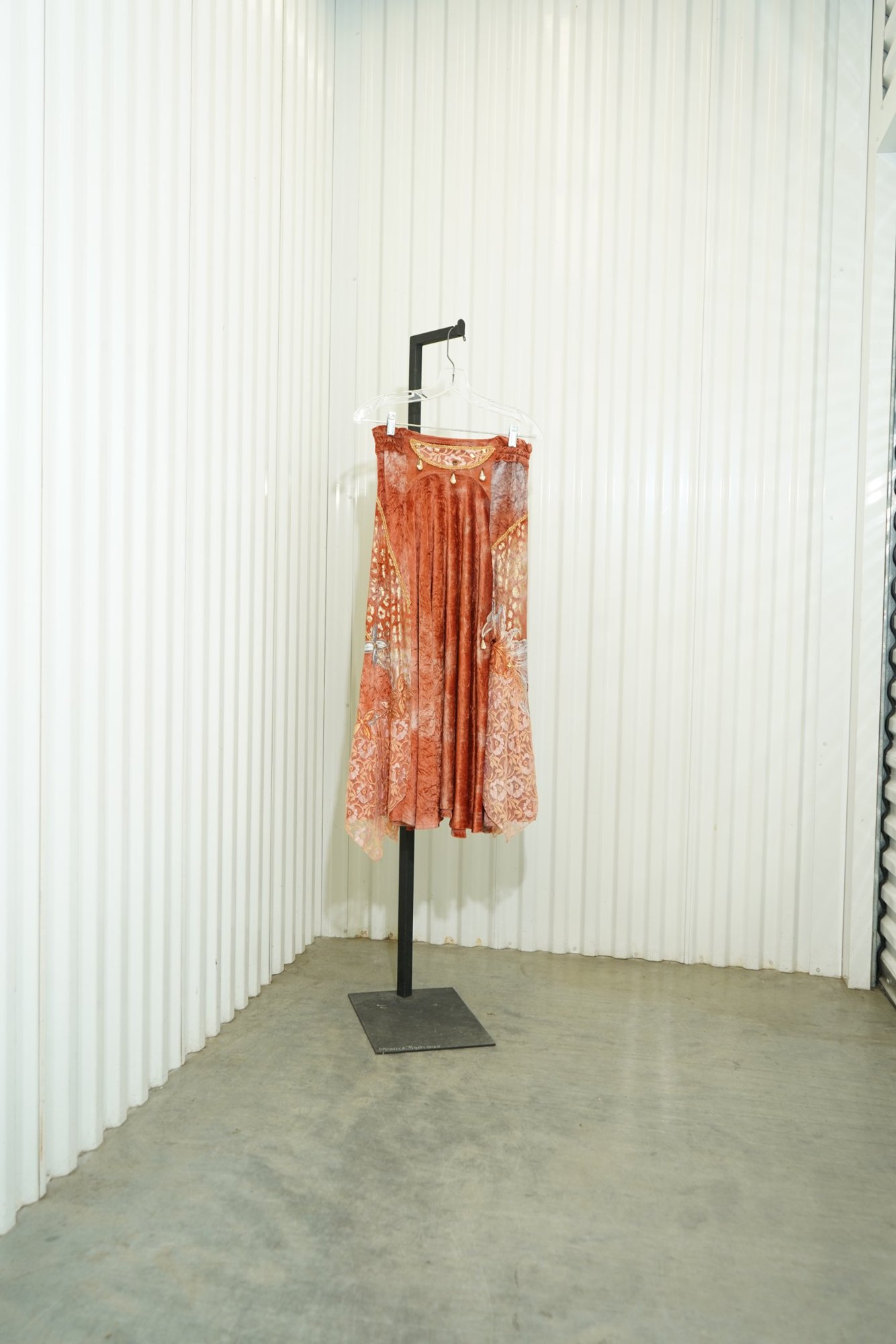 1990s Peach Crushed Velvet Metallic Brocade Lace Avant-Garde Skirt/Jacket Set, image 5