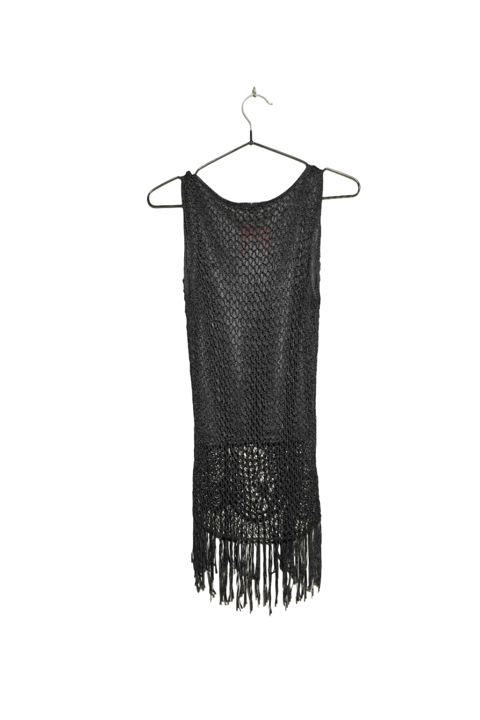 90s Black Macramé Fringe Mini Top, image 4
