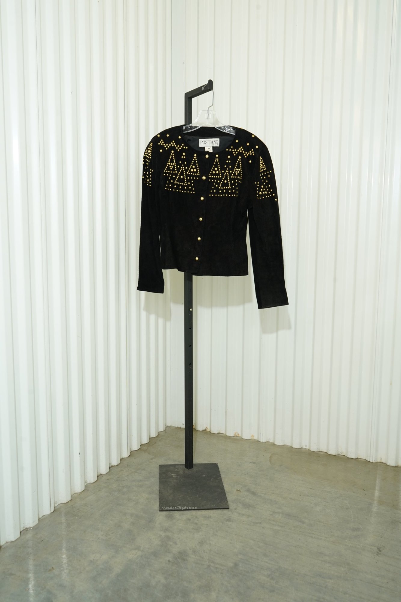 1980s-1990s POSITANO PELLE Genuine Leather Black gold decal/button jacket, image 3