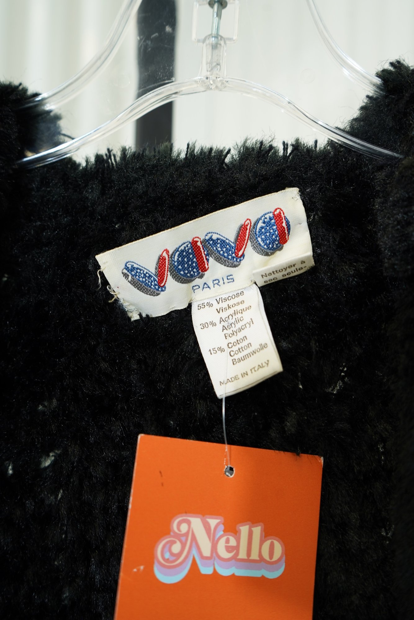 1970s-1980s VIVÍ París Black shaggy/teddy pile open front cardigan Long Sleeve…, image 3