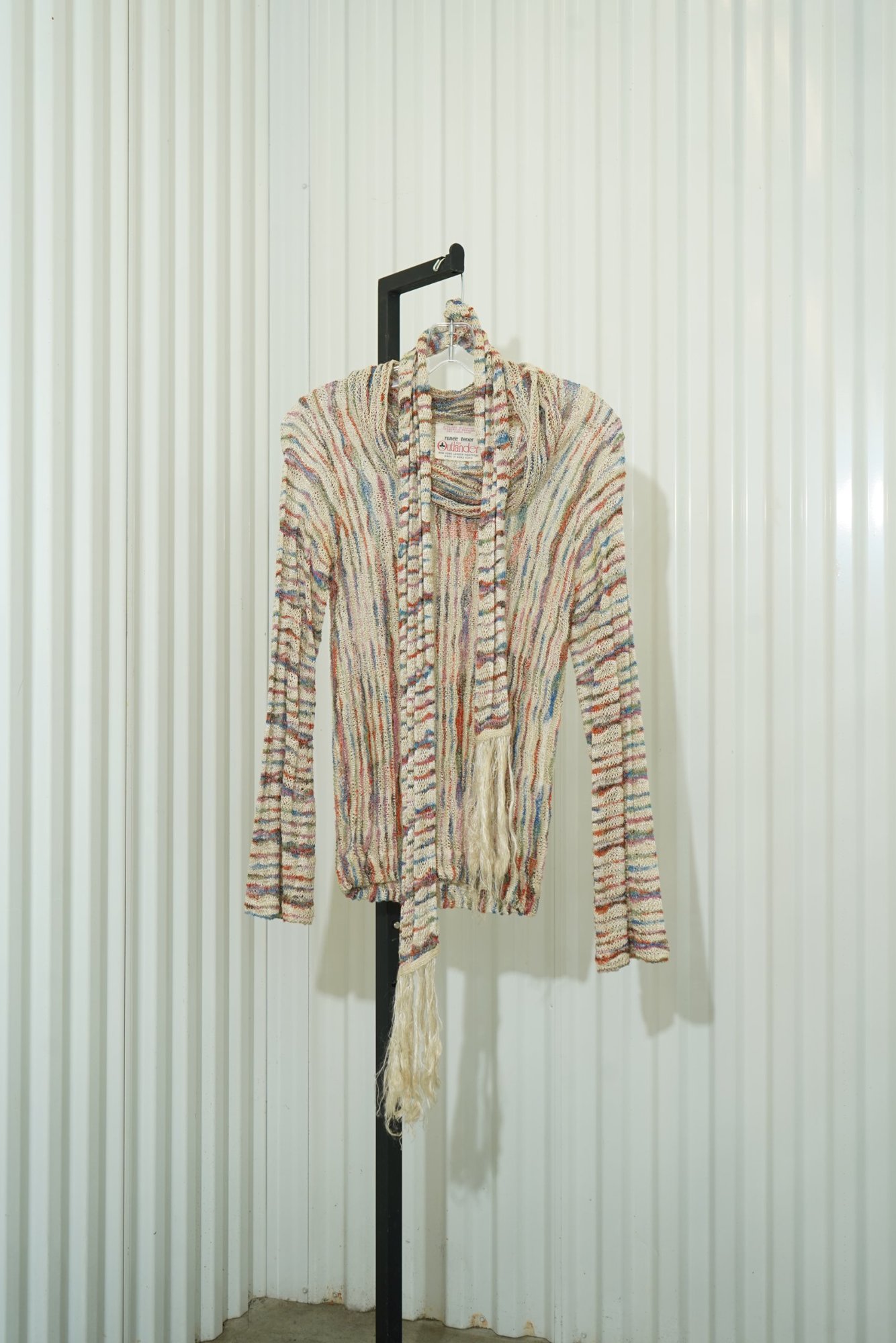 70s Renée Tener for Outlander Cream Space-Dye Open Knit Sweater with Scarf, image 2
