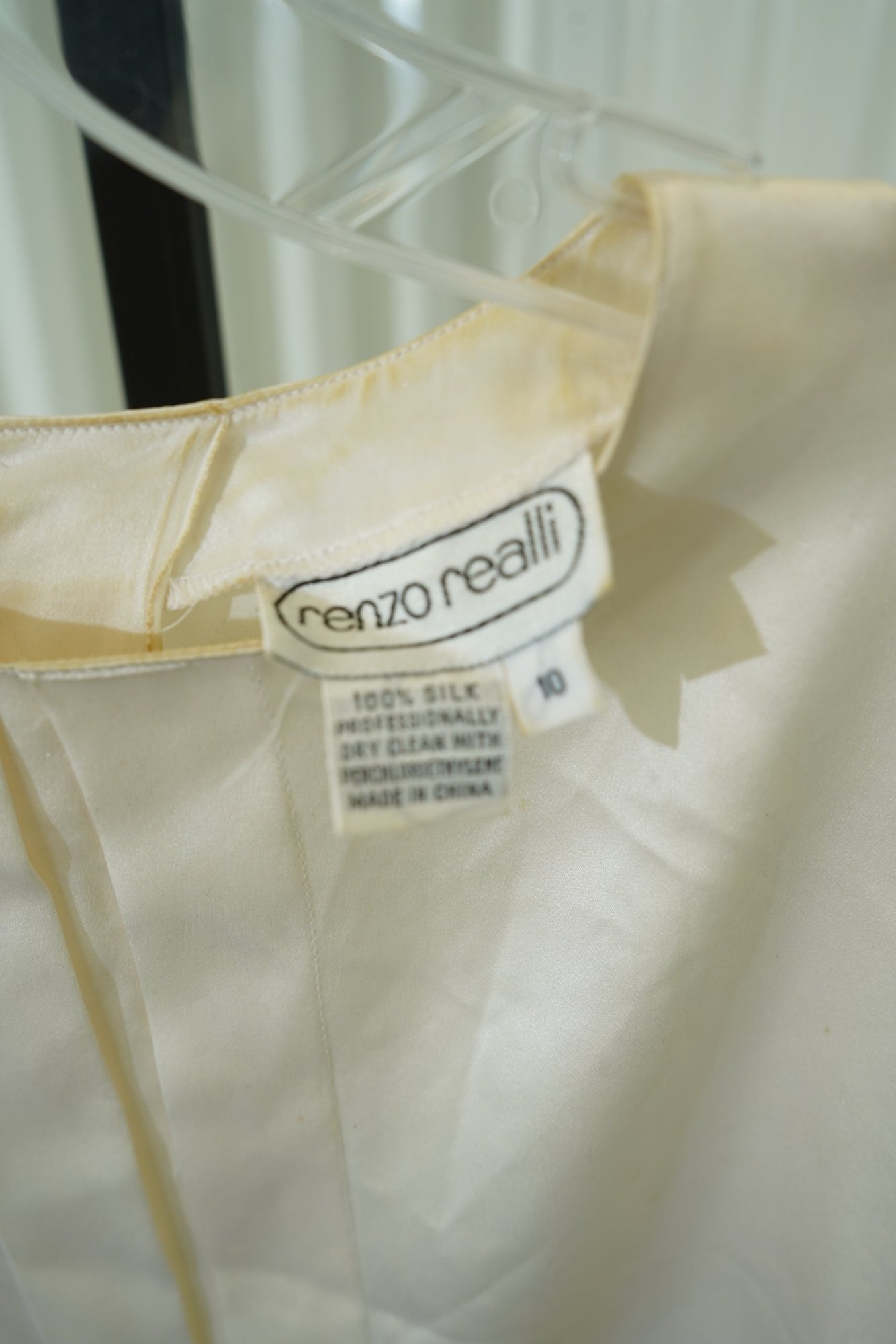 1980's Renzo Realli Ivory Pleated Silk Front Long Sleeve Blouse, image 4