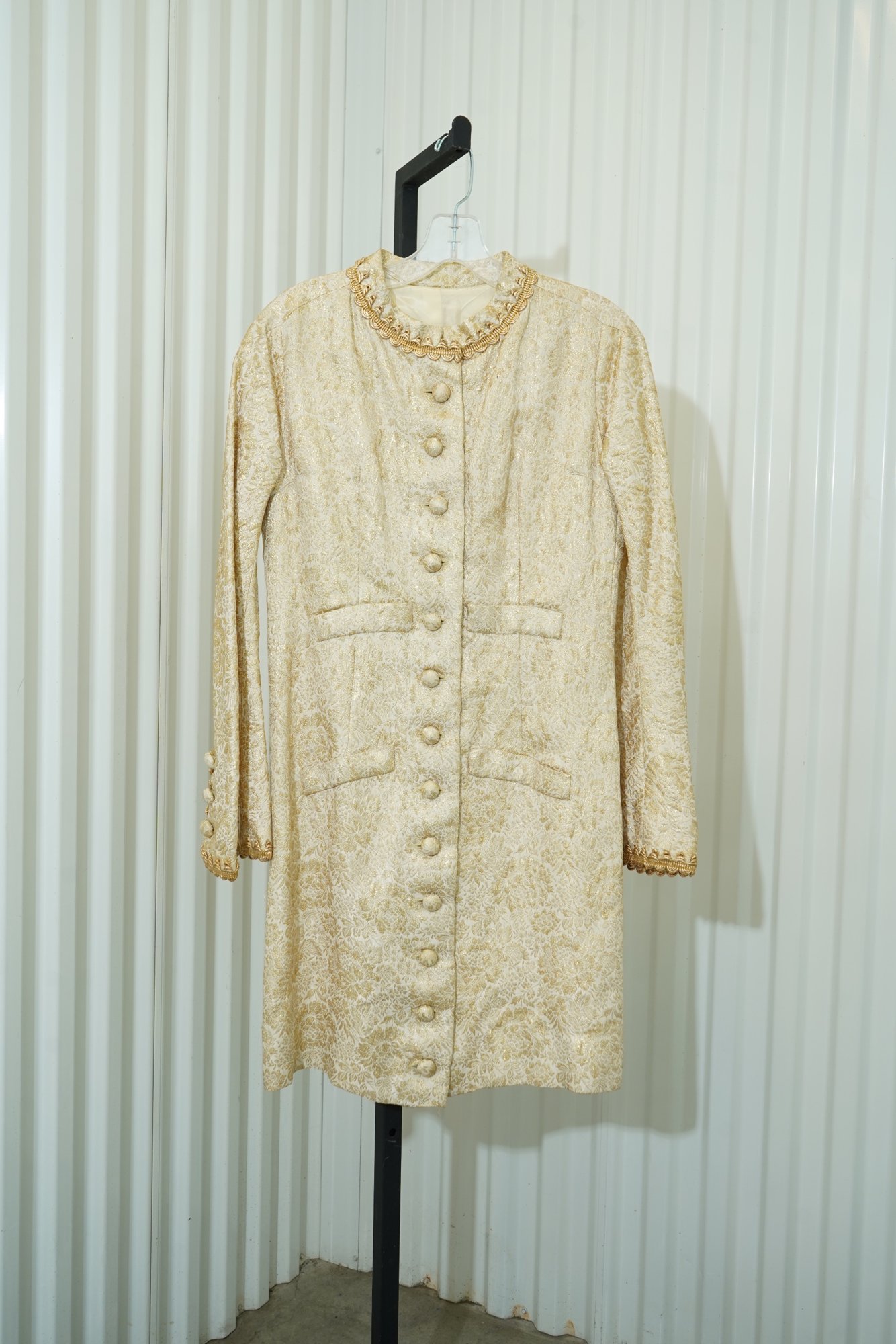 80s Gold Metallic Brocade Long Evening Jacket, image 2