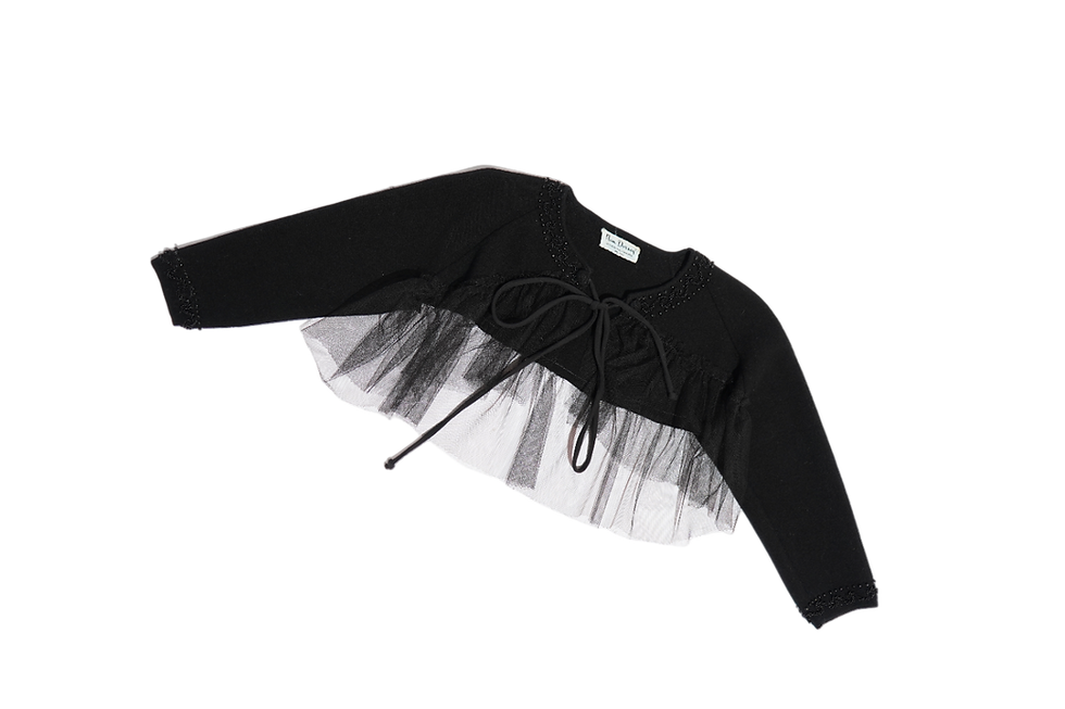 Thumbnail: Nan Dorsey 1950s Black Wool Full-Fashioned Beaded Bolero with Tulle Hem