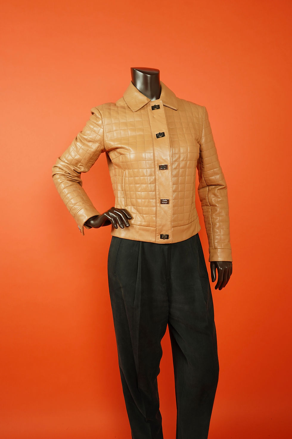 Thumbnail: Lillie Rubin Caramel Quilted Leather Jacket