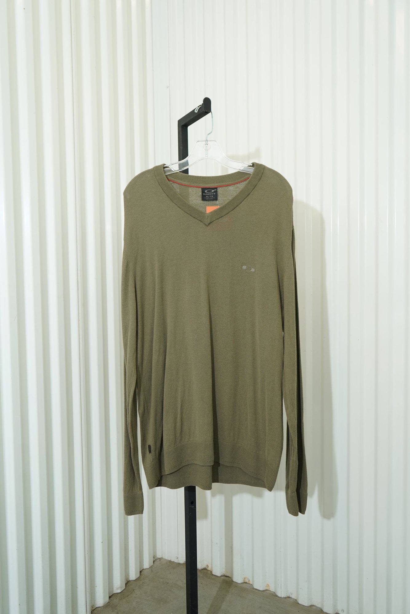 80s Oakley Sage Green V Neck 100% Cotton Long-Sleeve Sweater, image 2