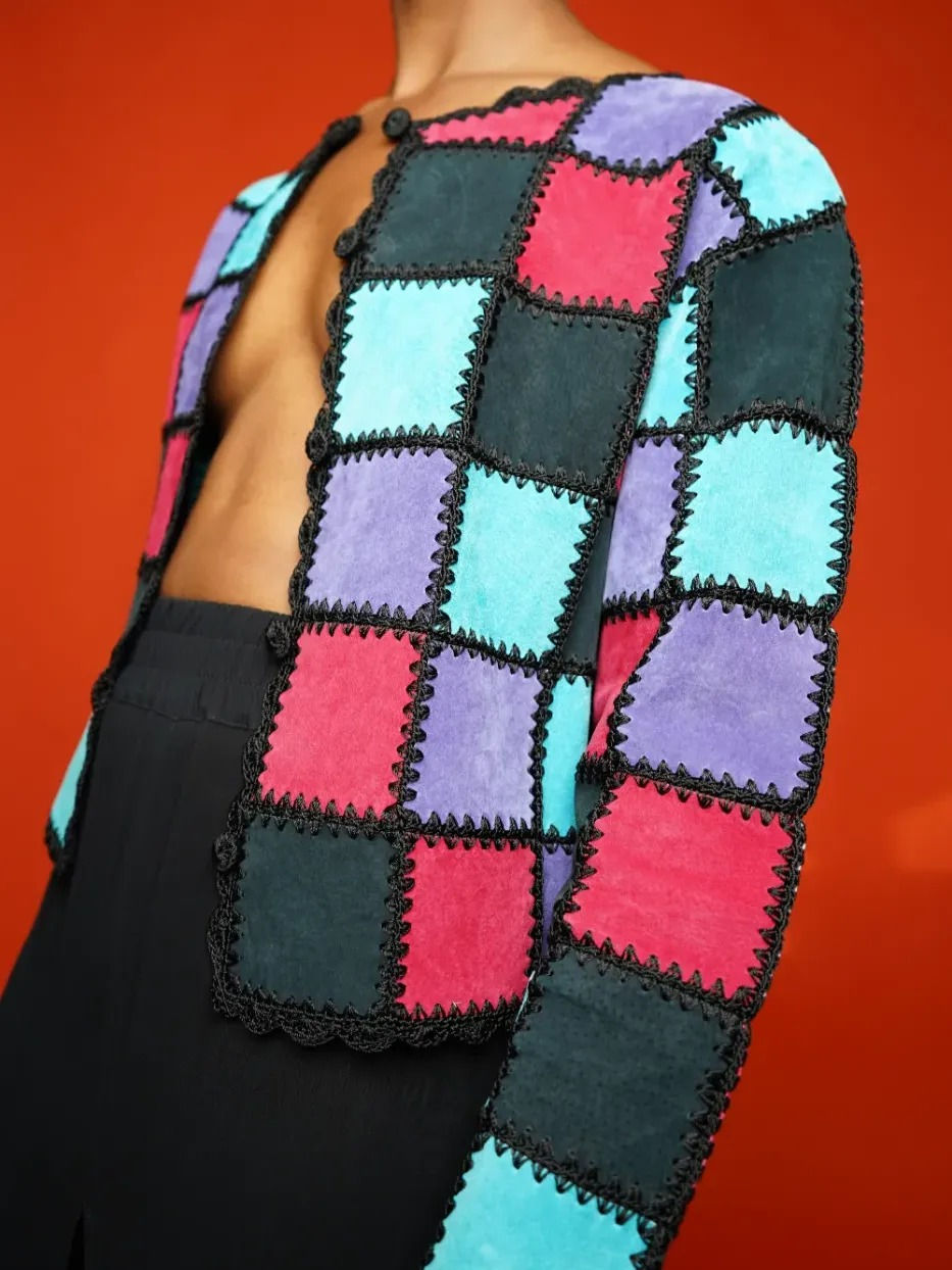 Thumbnail: S.M.H Boutique Suede Leather Patch Jacket