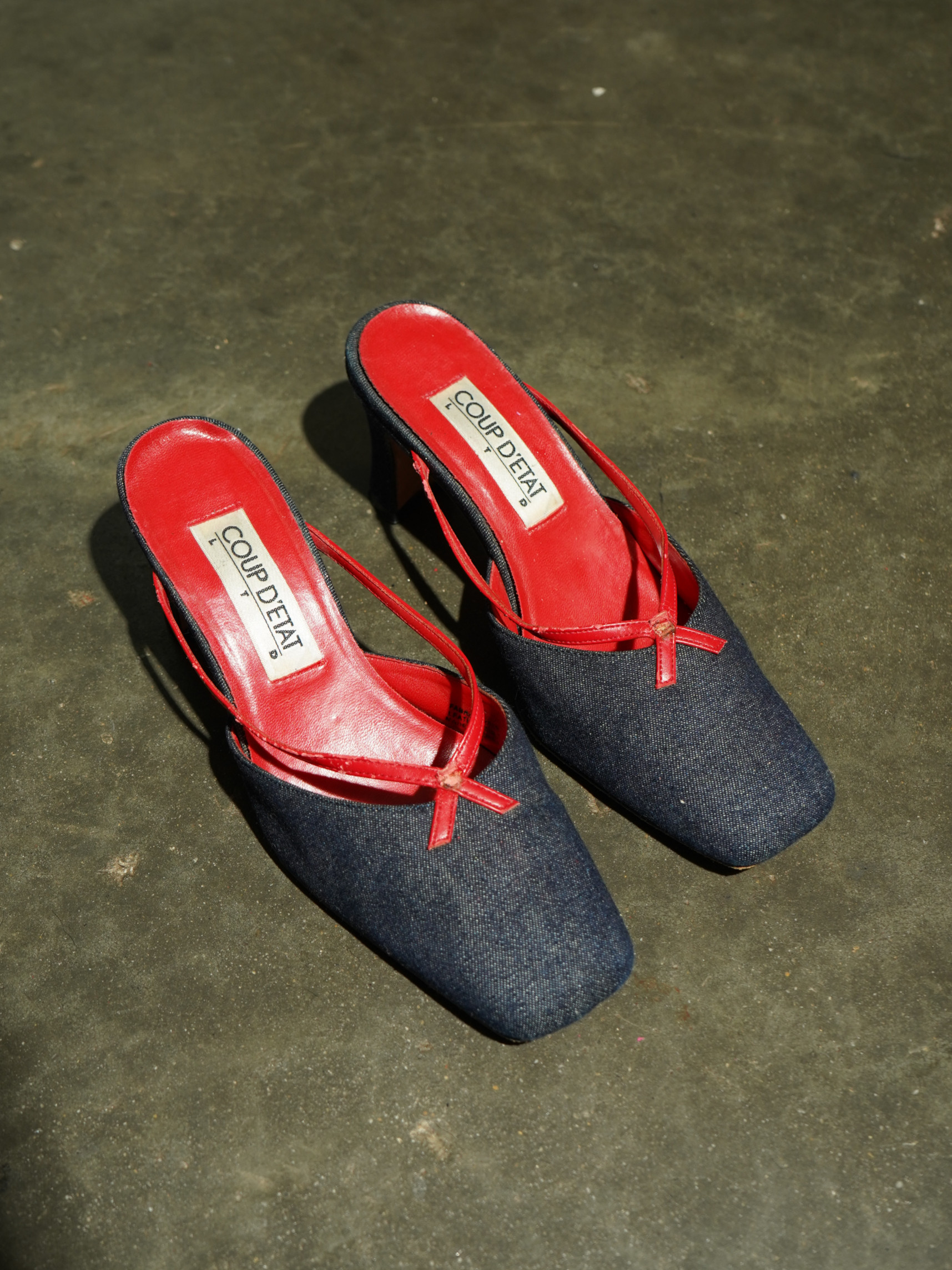 Coup d'État Denim & Red Leather Bow Kitten Mule — image 4
