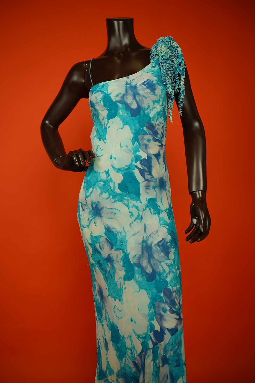 Thumbnail: Lille Rubin Silk Beaded Waterfall Blue Dress