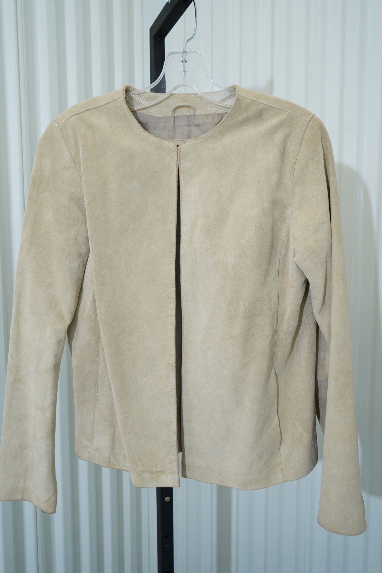 2000s-2010s Merona beige suede collarless open-front jacket, image 3