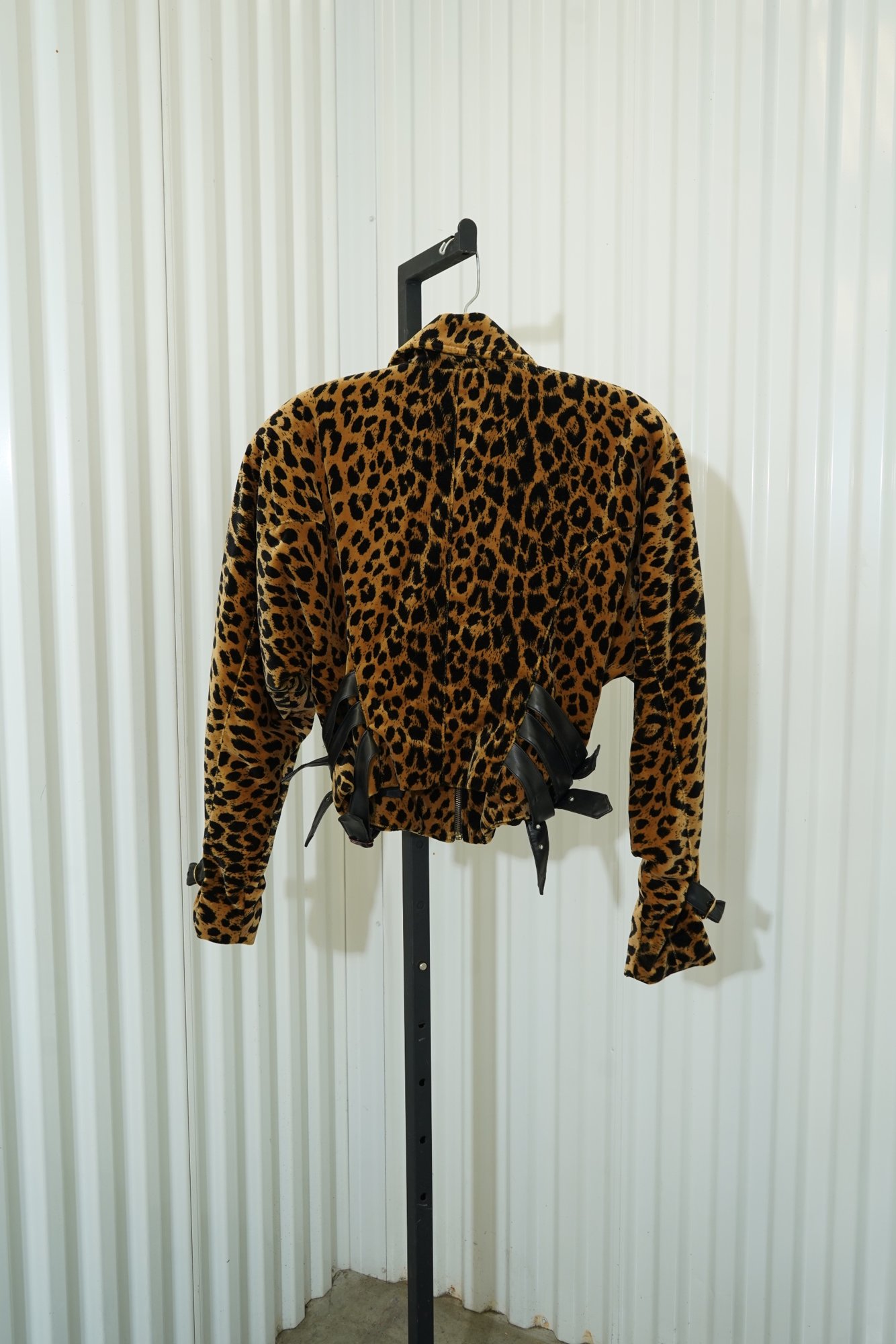 80s Nina K Leopard print tan/gold Motot Jacet with Leather Buckle Peplum, image 7