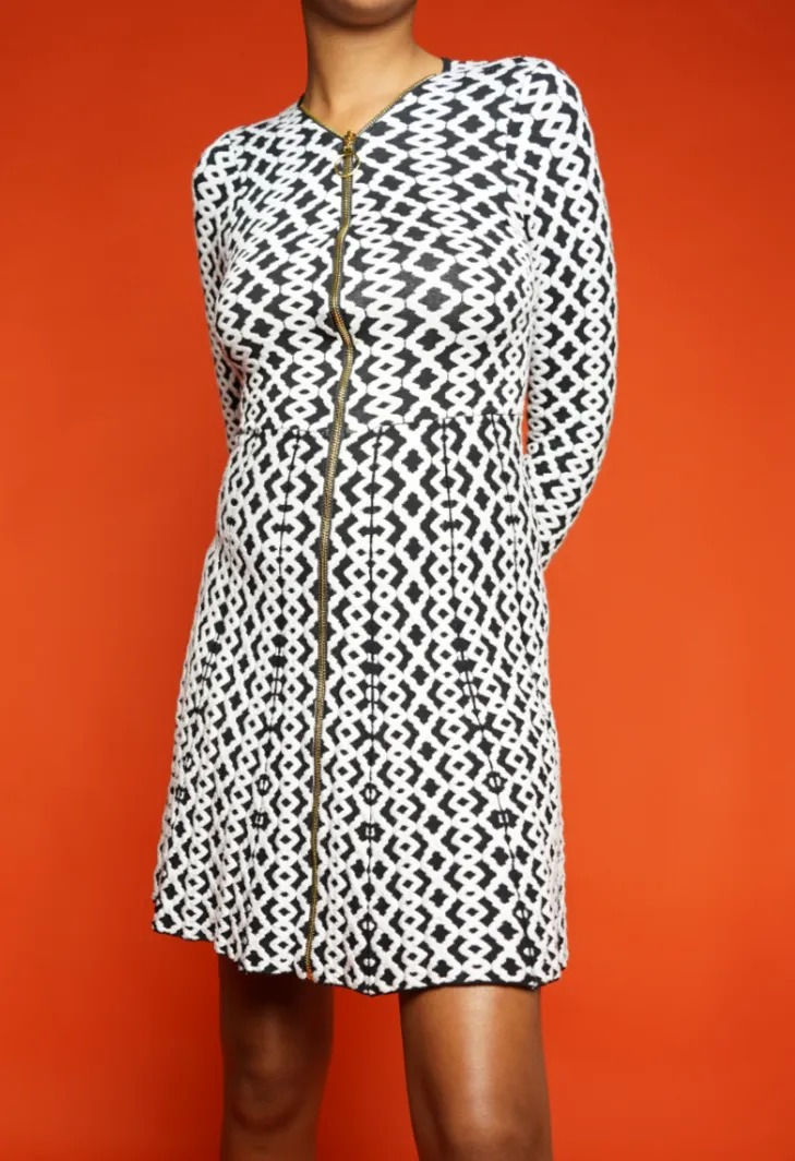 Thumbnail: INC Black and White Abstract Patterned Mini Zip-Up Dress