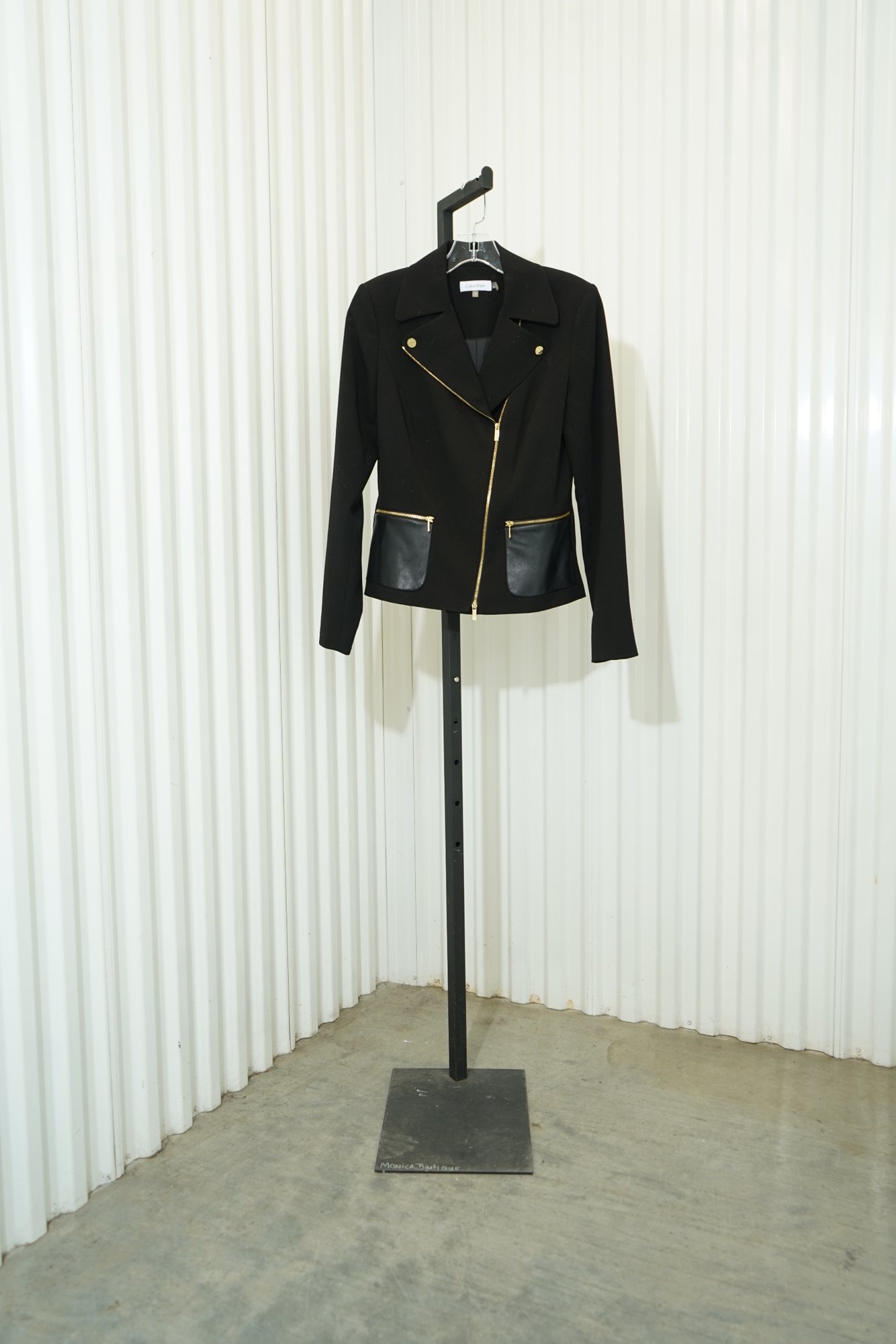 Y2K Calvin Klein Black Moto Jacekt with Aysmmetri gold zip welt pockets, image 2