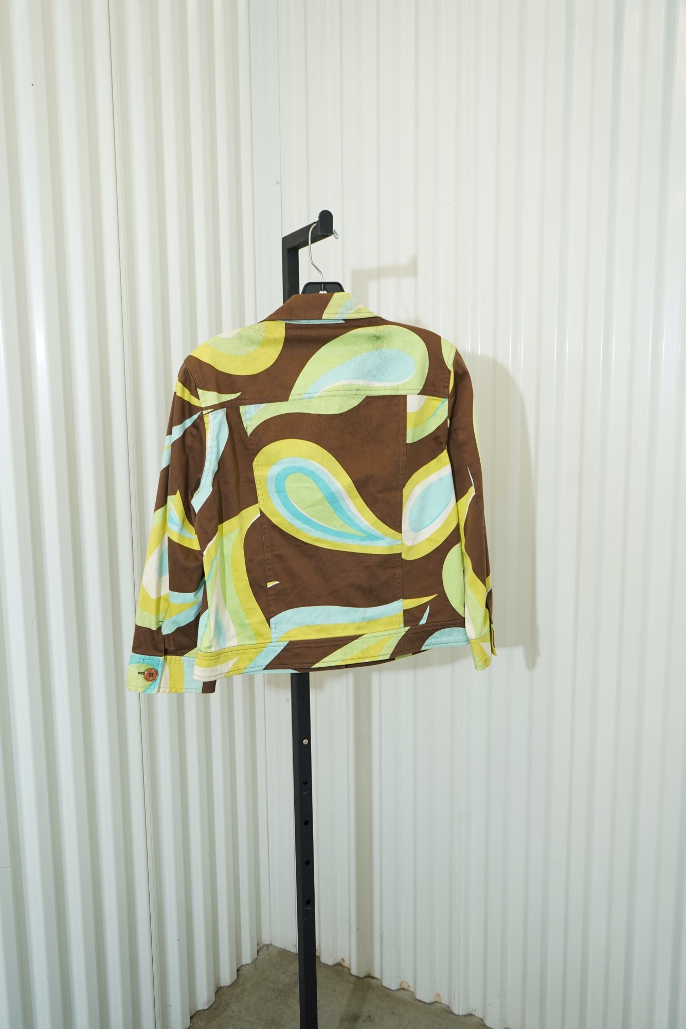 Y2K d. terrell ltd. Mod Print Lime/aqua/abstract print Cotton Trucker Jacket, image 6