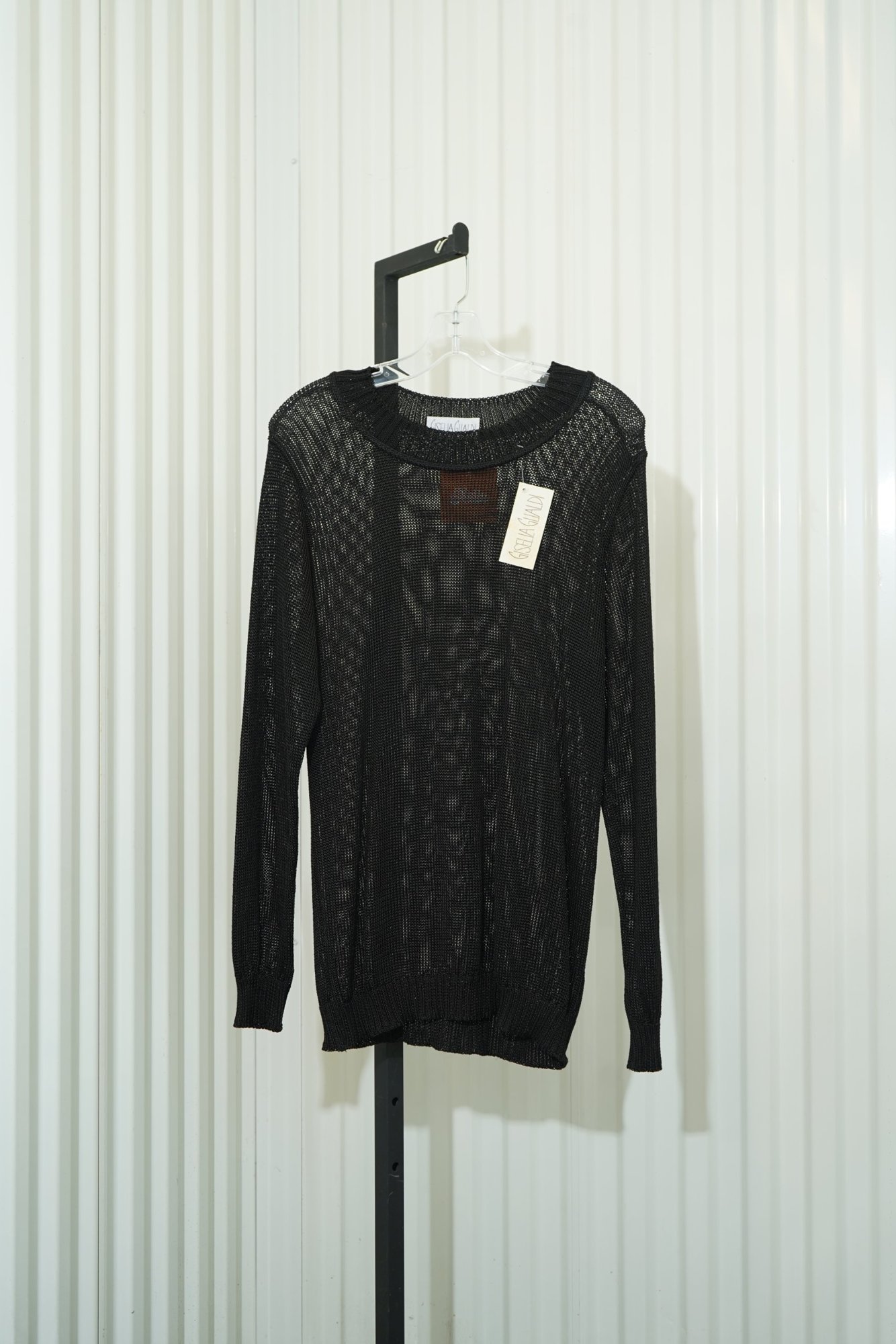 80s Gisella Glialdi Black Open-Weave Crew-Neck Sweater, image 2