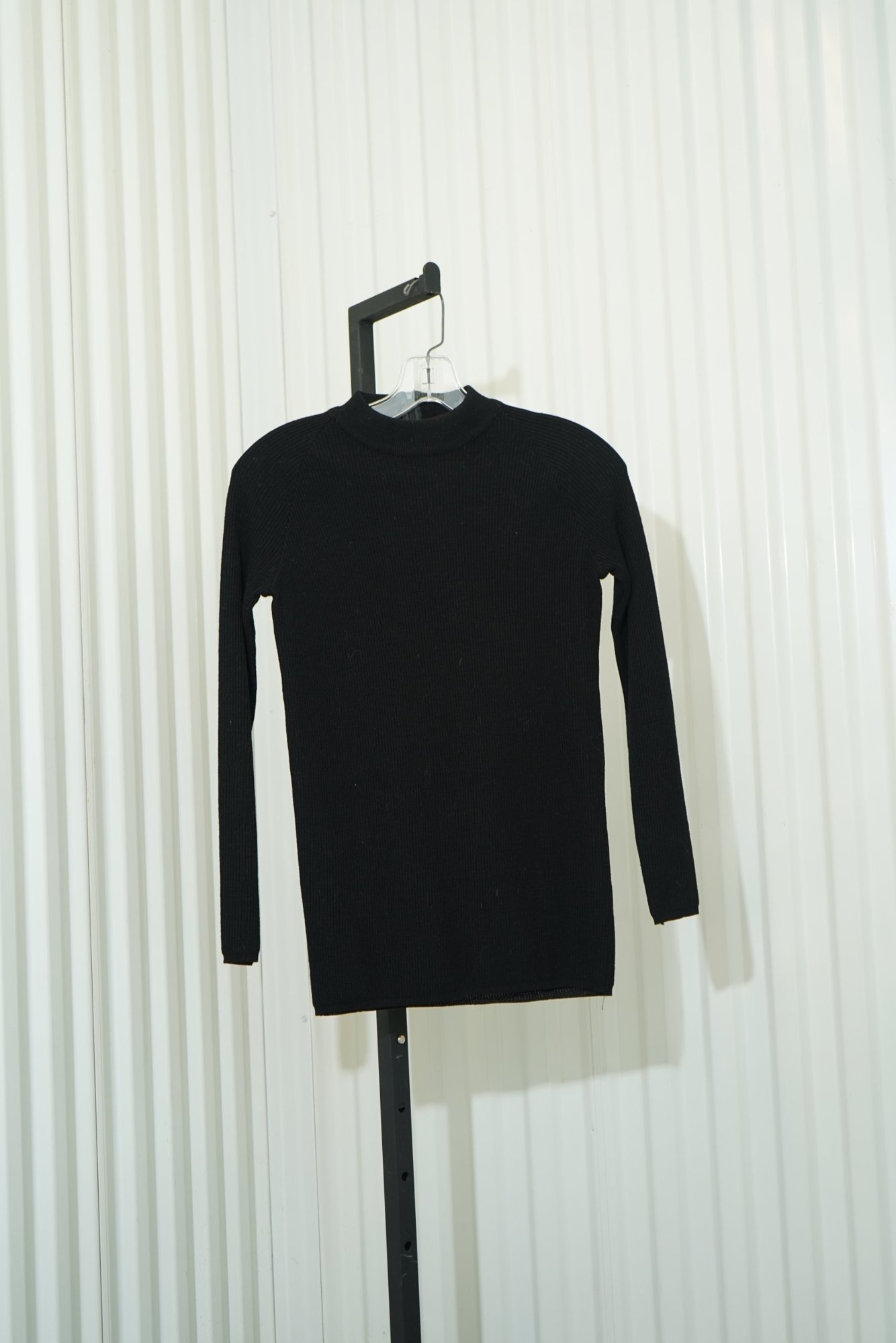 80s Hark Balck Merino Wool Mock-Neck Ribbed Sweater, image 2