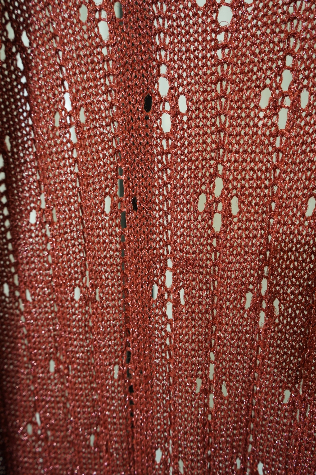1980s-1990s Marisa Christina vermilion Metallic Acrylic Floral Crochet Long Sle…, image 4