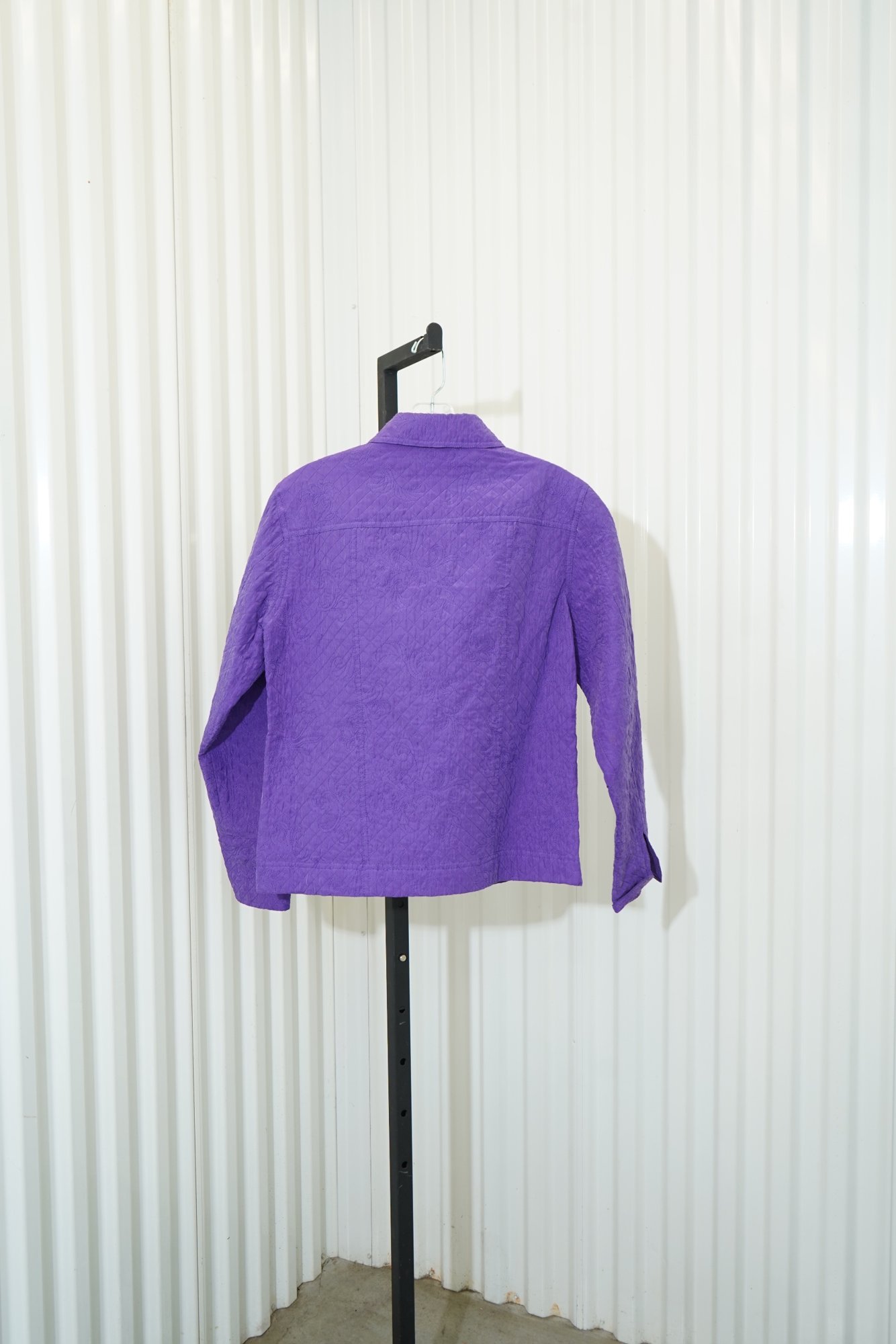 1990s Coldwater Creek 100% silk shell purple quilted snap-front jacket, image 6