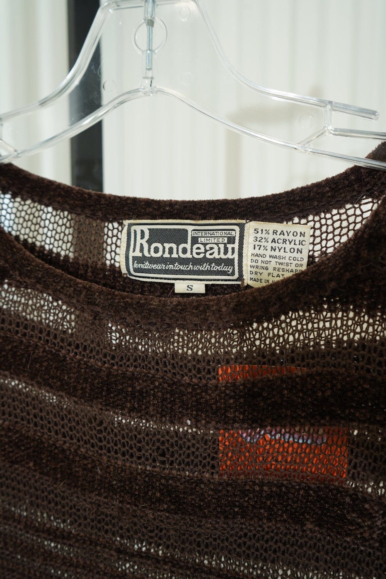70s Rondeau International Chocolate Brown Open-Weave Knit Sweater, image 4