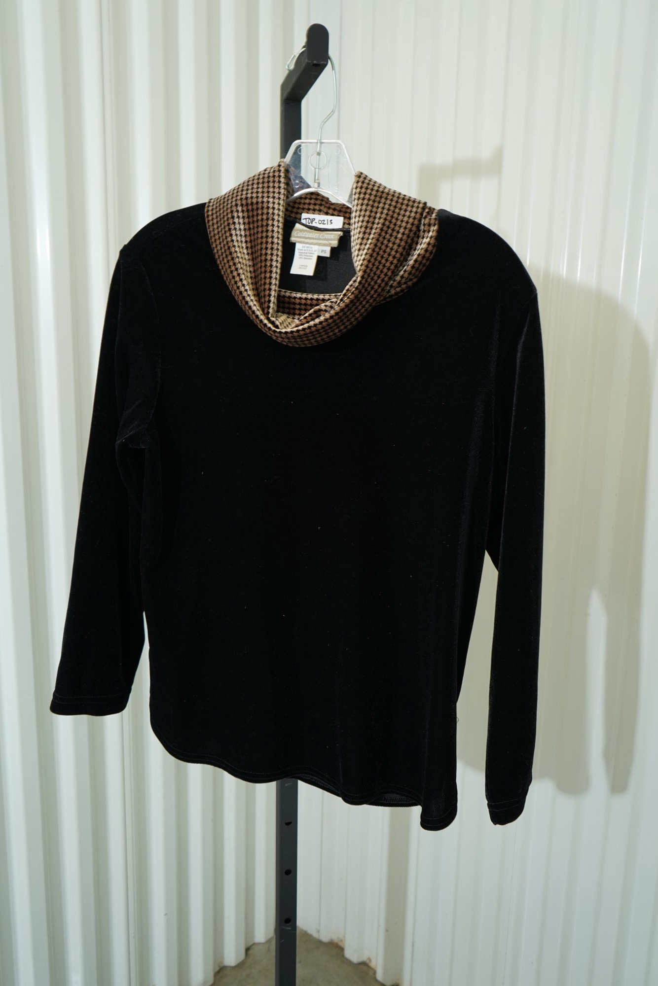 1990s-2000s Coldwater Creek Black Velvet Long Sleeve Top with Embellished Collar, image 2