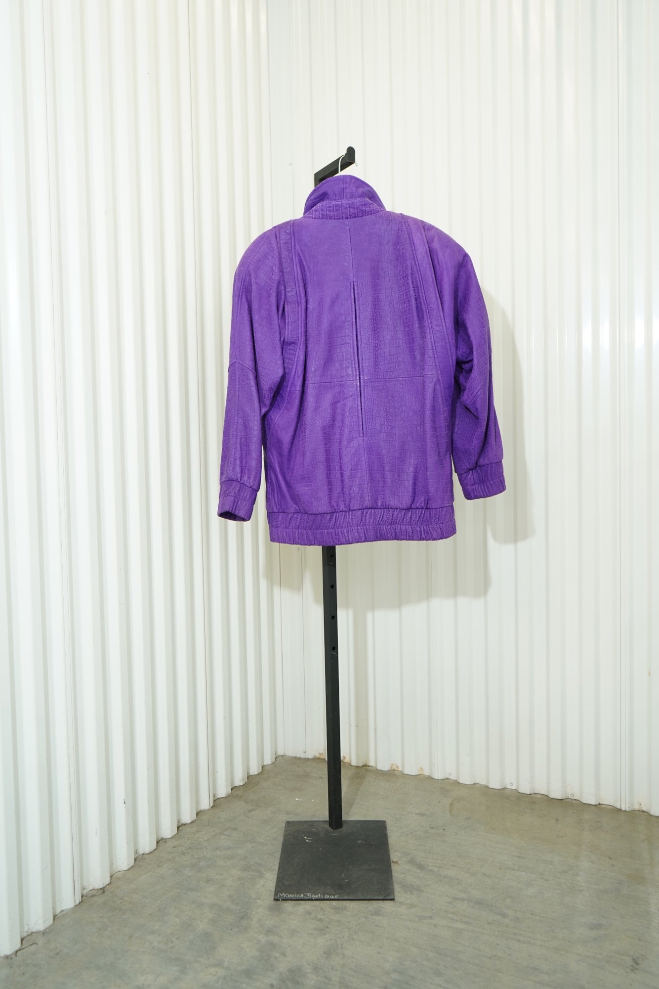 90s Andrew Marc Pruple Croco-Embossed Zip Bomber Jacket, image 8