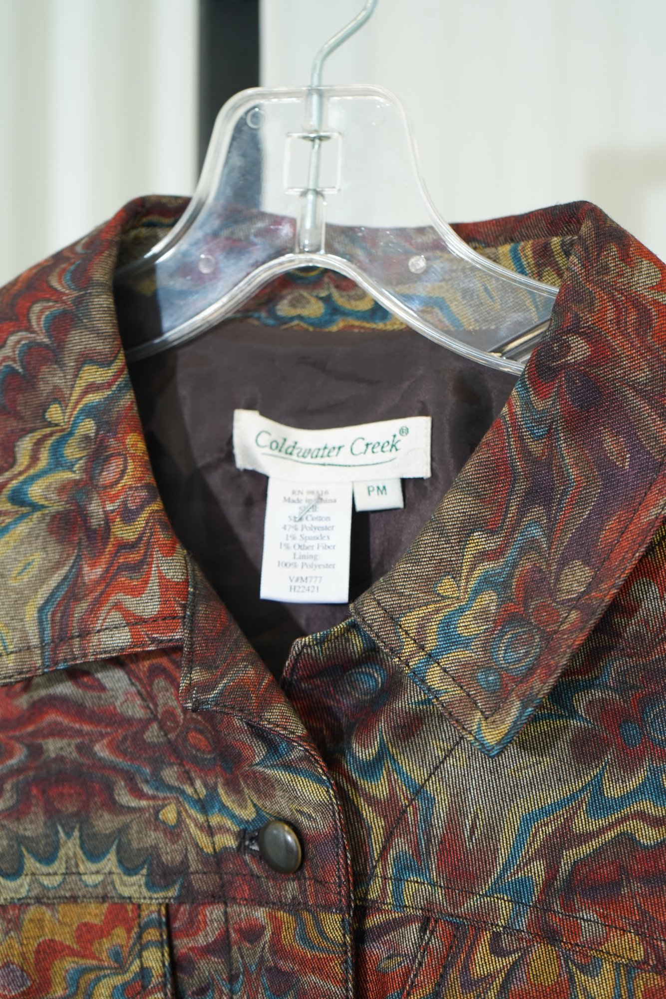 80s Coldwater Creek button-up jacket with colorful marbled print, image 3