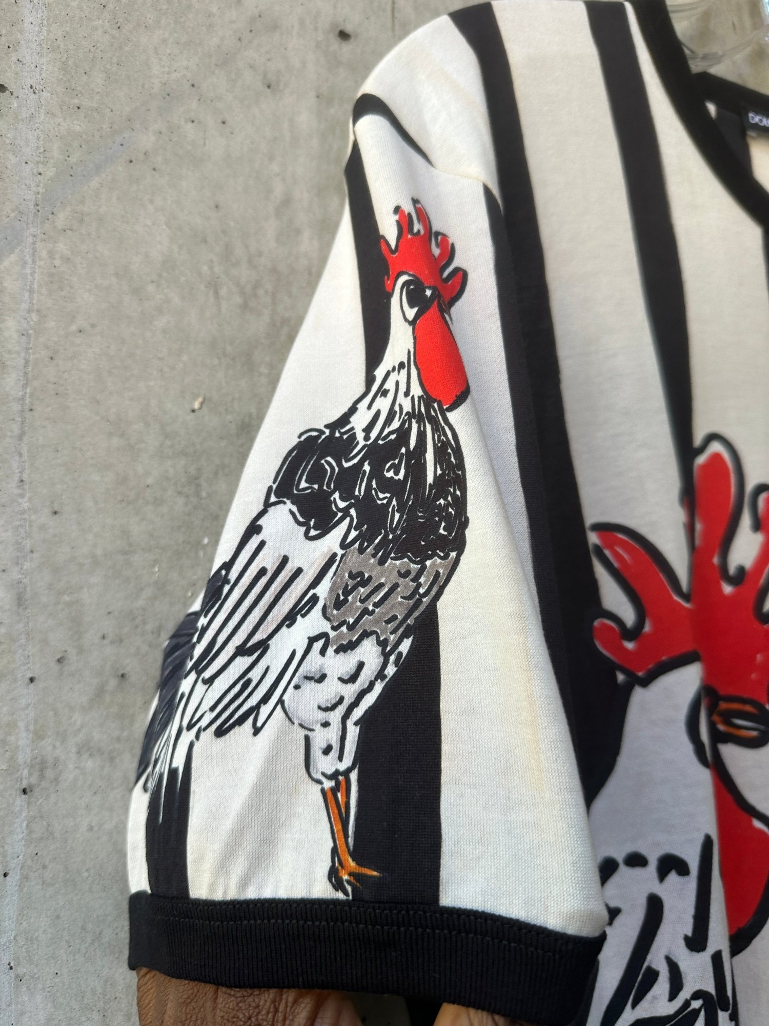 2016-2017 Dolce & Gabbana Rooster Print Striped T-Shirt, image 4