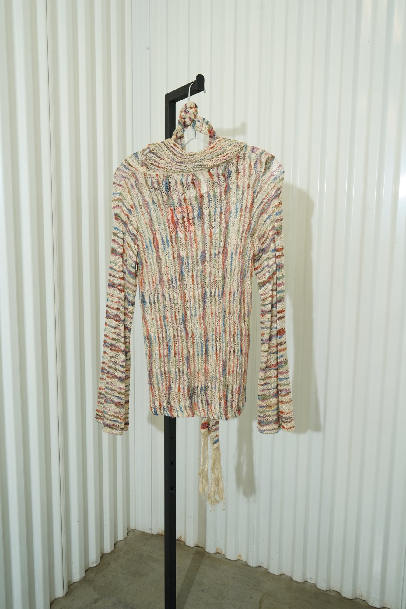 70s Renée Tener for Outlander Cream Space-Dye Open Knit Sweater with Scarf, image 6