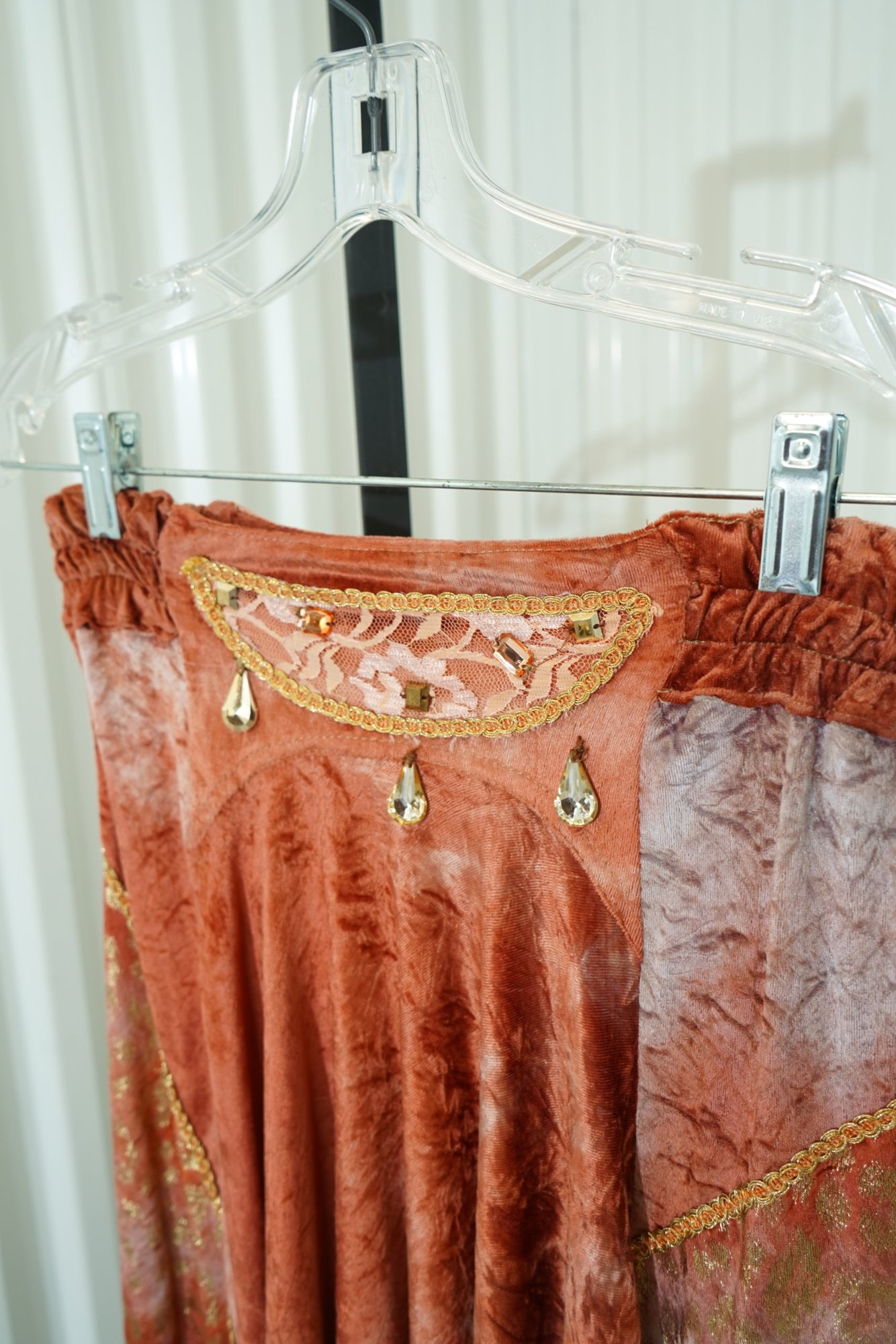 1990s Peach Crushed Velvet Metallic Brocade Lace Avant-Garde Skirt/Jacket Set, image 7