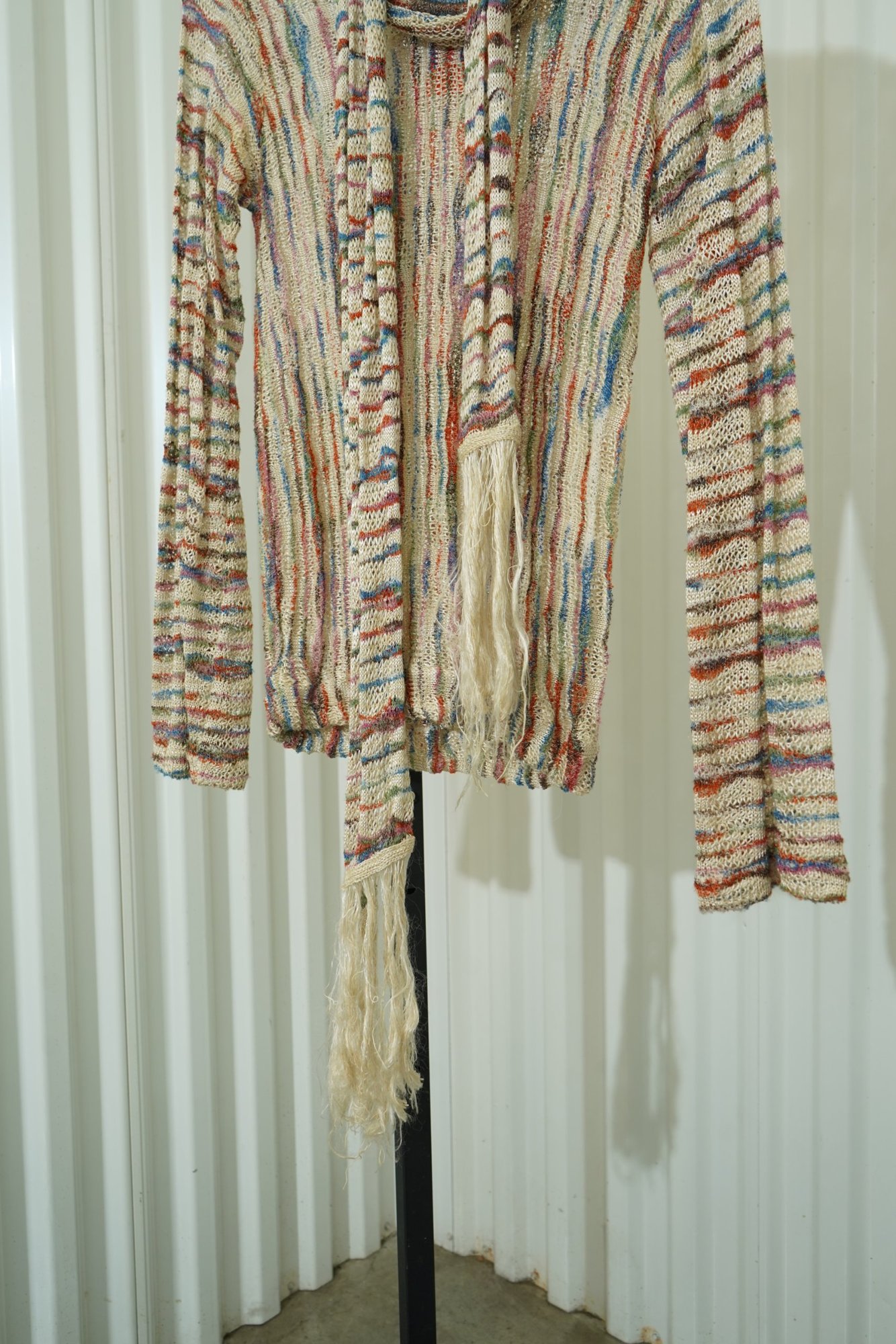 70s Renée Tener for Outlander Cream Space-Dye Open Knit Sweater with Scarf, image 4
